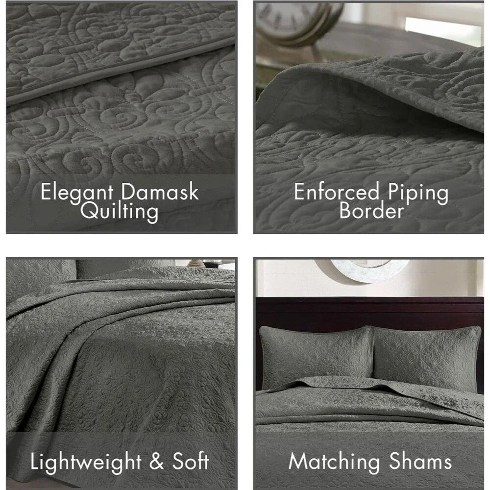 MadisonPark Quebec Bedspread Set | FULL Size | GRAY.